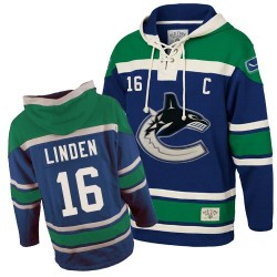 Trevor Linden Vancouver Canucks Premier Blue Old Time Hockey Sawyer Hooded Sweatshirt Jersey