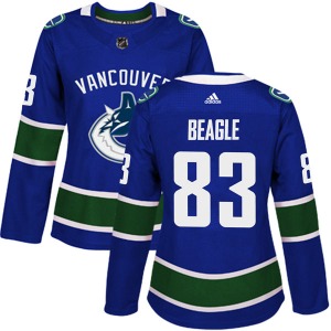 Women's Jay Beagle Vancouver Canucks Adidas Authentic Blue Home Jersey
