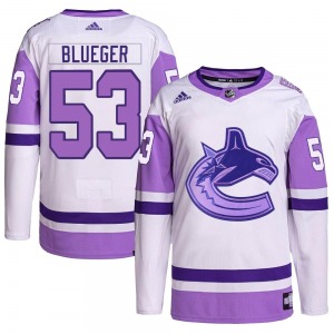 Youth Teddy Blueger Vancouver Canucks Adidas Authentic White/Purple Hockey Fights Cancer Primegreen Jersey