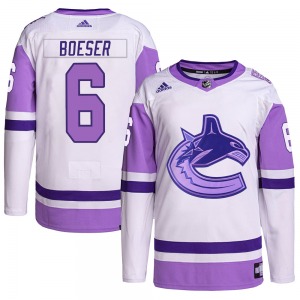Youth Brock Boeser Vancouver Canucks Adidas Authentic White/Purple Hockey Fights Cancer Primegreen Jersey