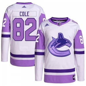 Youth Ian Cole Vancouver Canucks Adidas Authentic White/Purple Hockey Fights Cancer Primegreen Jersey