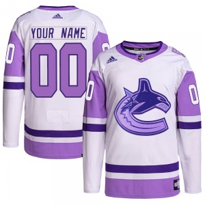 Youth Custom Vancouver Canucks Adidas Authentic White/Purple Custom Hockey Fights Cancer Primegreen Jersey