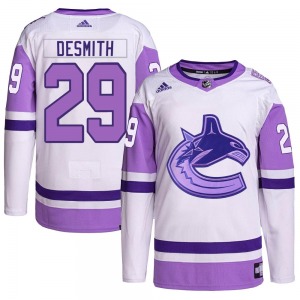 Youth Casey DeSmith Vancouver Canucks Adidas Authentic White/Purple Hockey Fights Cancer Primegreen Jersey