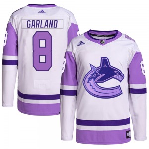 Youth Conor Garland Vancouver Canucks Adidas Authentic White/Purple Hockey Fights Cancer Primegreen Jersey