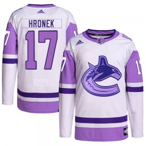 Youth Filip Hronek Vancouver Canucks Adidas Authentic White/Purple Hockey Fights Cancer Primegreen Jersey