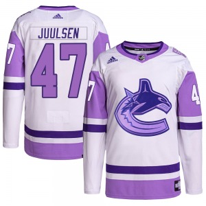 Youth Noah Juulsen Vancouver Canucks Adidas Authentic White/Purple Hockey Fights Cancer Primegreen Jersey