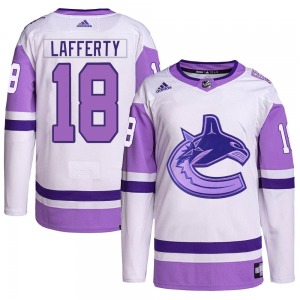 Youth Sam Lafferty Vancouver Canucks Adidas Authentic White/Purple Hockey Fights Cancer Primegreen Jersey