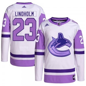 Youth Elias Lindholm Vancouver Canucks Adidas Authentic White/Purple Hockey Fights Cancer Primegreen Jersey