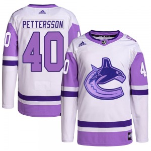 Youth Elias Pettersson Vancouver Canucks Adidas Authentic White/Purple Hockey Fights Cancer Primegreen Jersey