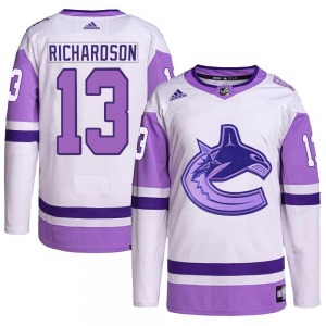 Youth Brad Richardson Vancouver Canucks Adidas Authentic White/Purple Hockey Fights Cancer Primegreen Jersey