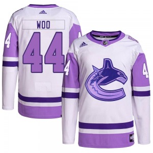 Youth Jett Woo Vancouver Canucks Adidas Authentic White/Purple Hockey Fights Cancer Primegreen Jersey