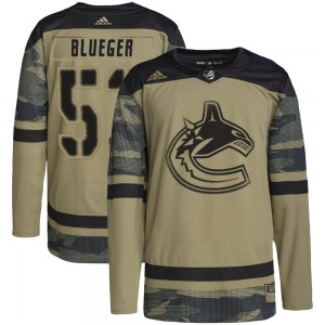 Teddy Blueger Vancouver Canucks Adidas Authentic Blue Camo Military Appreciation Practice Jersey