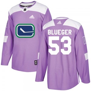 Youth Teddy Blueger Vancouver Canucks Adidas Authentic Blue Purple Fights Cancer Practice Jersey