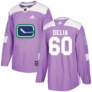 Youth Collin Delia Vancouver Canucks Adidas Authentic Purple Fights Cancer Practice Jersey