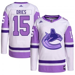 Sheldon Dries Vancouver Canucks Adidas Authentic White/Purple Hockey Fights Cancer Primegreen Jersey