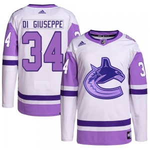 Phillip Di Giuseppe Vancouver Canucks Adidas Authentic White/Purple Hockey Fights Cancer Primegreen Jersey