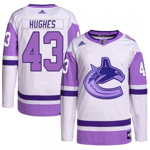 Quinn Hughes Vancouver Canucks Adidas Authentic White/Purple Hockey Fights Cancer Primegreen Jersey