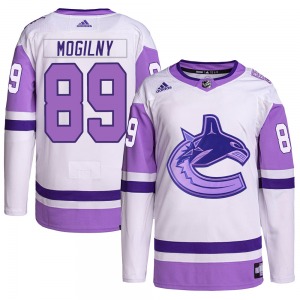Alexander Mogilny Vancouver Canucks Adidas Authentic White/Purple Hockey Fights Cancer Primegreen Jersey