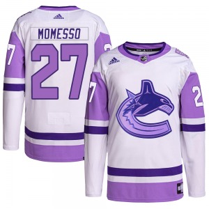 Sergio Momesso Vancouver Canucks Adidas Authentic White/Purple Hockey Fights Cancer Primegreen Jersey