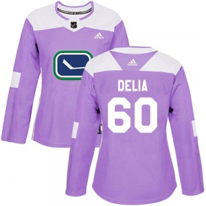 Women's Collin Delia Vancouver Canucks Adidas Authentic Purple Fights Cancer Practice Jersey
