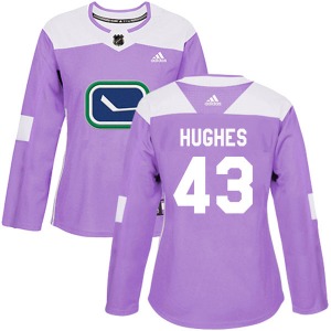 Women's Quinn Hughes Vancouver Canucks Adidas Authentic Purple Fights Cancer Practice Jersey