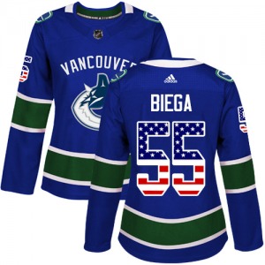 Women's Alex Biega Vancouver Canucks Adidas Authentic Blue USA Flag Fashion Jersey
