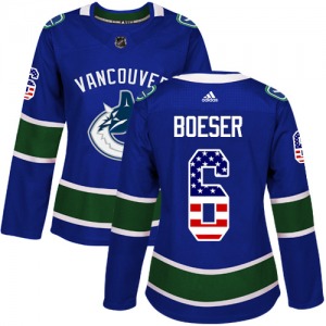 Women's Brock Boeser Vancouver Canucks Adidas Authentic Blue USA Flag Fashion Jersey