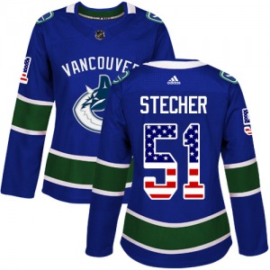 Women's Troy Stecher Vancouver Canucks Adidas Authentic Blue USA Flag Fashion Jersey