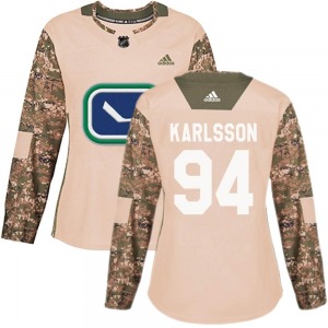 Women's Linus Karlsson Vancouver Canucks Adidas Authentic Camo Veterans Day Practice Jersey