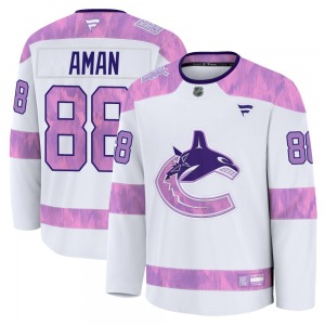 Nils Aman Vancouver Canucks Fanatics Premium White 2024 Hockey Fights Cancer Practice Jersey