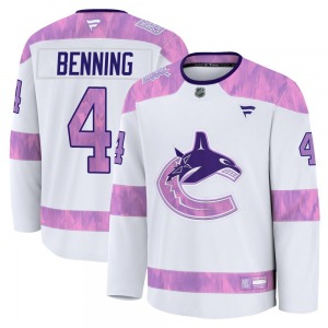 Jim Benning Vancouver Canucks Fanatics Premium White 2024 Hockey Fights Cancer Practice Jersey