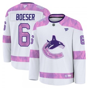 Brock Boeser Vancouver Canucks Fanatics Premium White 2024 Hockey Fights Cancer Practice Jersey