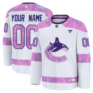 Custom Vancouver Canucks Fanatics Premium White Custom 2024 Hockey Fights Cancer Practice Jersey