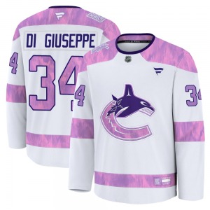 Phillip Di Giuseppe Vancouver Canucks Fanatics Premium White 2024 Hockey Fights Cancer Practice Jersey
