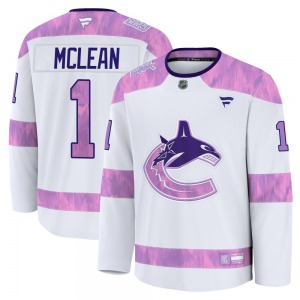 Kirk Mclean Vancouver Canucks Fanatics Premium White 2024 Hockey Fights Cancer Practice Jersey