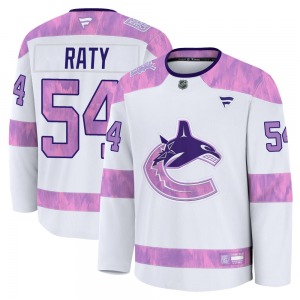 Aatu Raty Vancouver Canucks Fanatics Premium White 2024 Hockey Fights Cancer Practice Jersey