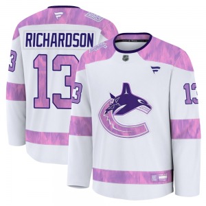 Brad Richardson Vancouver Canucks Fanatics Premium White 2024 Hockey Fights Cancer Practice Jersey