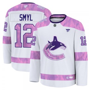 Stan Smyl Vancouver Canucks Fanatics Premium White 2024 Hockey Fights Cancer Practice Jersey