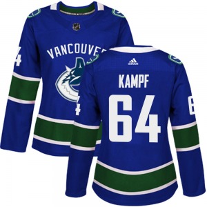 Women's David Kampf Vancouver Canucks Adidas Authentic Blue Home Jersey