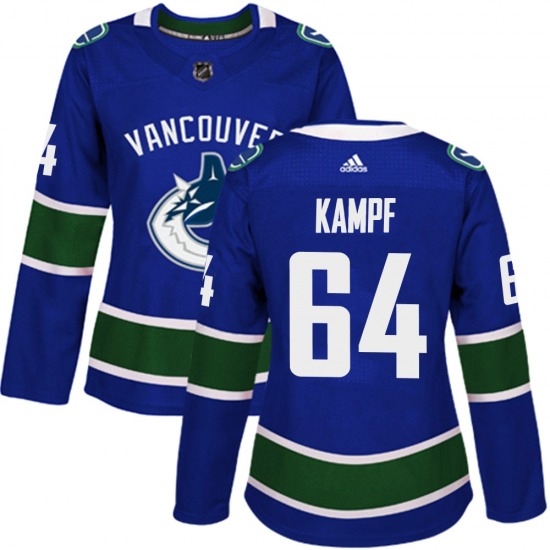 Women's David Kampf Vancouver Canucks Adidas Authentic Blue Home Jersey
