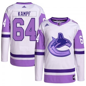 Youth David Kampf Vancouver Canucks Adidas Authentic White/Purple Hockey Fights Cancer Primegreen Jersey