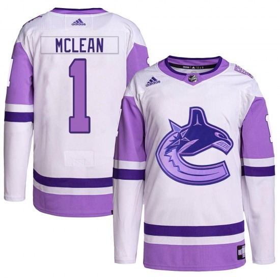 Youth Kirk Mclean Vancouver Canucks Adidas Authentic White/Purple Hockey Fights Cancer Primegreen Jersey