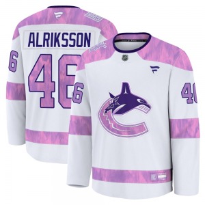Youth Vilmer Alriksson Vancouver Canucks Fanatics Premium White 2024 Hockey Fights Cancer Practice Jersey
