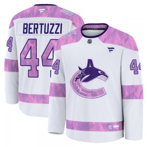 Youth Todd Bertuzzi Vancouver Canucks Fanatics Premium White 2024 Hockey Fights Cancer Practice Jersey