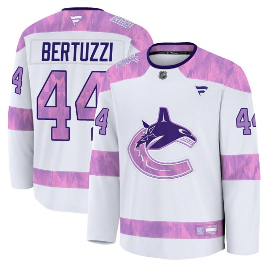 Youth Todd Bertuzzi Vancouver Canucks Fanatics Premium White 2024 Hockey Fights Cancer Practice Jersey