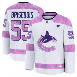 Youth Guillaume Brisebois Vancouver Canucks Fanatics Premium White 2024 Hockey Fights Cancer Practice Jersey