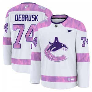 Youth Jake DeBrusk Vancouver Canucks Fanatics Premium White 2024 Hockey Fights Cancer Practice Jersey