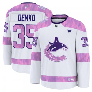 Youth Thatcher Demko Vancouver Canucks Fanatics Premium White 2024 Hockey Fights Cancer Practice Jersey