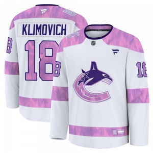 Youth Danila Klimovich Vancouver Canucks Fanatics Premium White 2024 Hockey Fights Cancer Practice Jersey