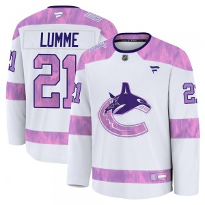 Youth Jyrki Lumme Vancouver Canucks Fanatics Premium White 2024 Hockey Fights Cancer Practice Jersey